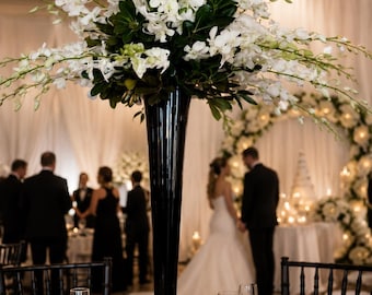 28" Black Trumpet Vase Set of 6 | Tall Glass Wedding Centerpiece Vases | Pilsner Vase | Wedding Reception Decor