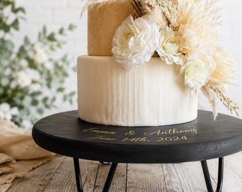 Personalized Hand-Painted Wooden Cake Stand | Rustic Wedding Decor, Hairpin Legs 4 inch legs