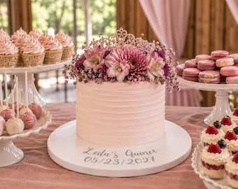 Personalized Quinceañera Cake Plate | Custom Mis XV Dessert Table Decor, Handwritten Cake Board