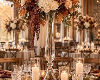 23.75" Clear Glass Pedestal Trumpet Vases Set of 4, Tall Wedding Centerpiece Vases, Hurricane Vases, Wedding Table Decor