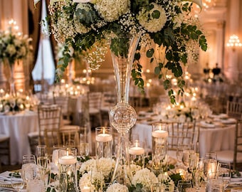 36-Inch Reversible Glass Trumpet Vases | Tall Wedding Centerpieces (Set of 2)