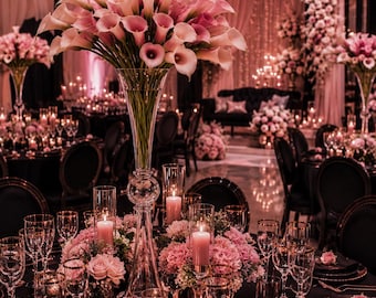 Clear Glass Trumpet Vase Set | 30" Tall Wedding Centerpieces, Luxury Reception Decor
