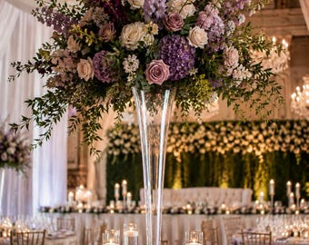 32" Clear Glass Trumpet Vase Set of 6 | Tall Wedding Centerpiece Vases | Luxury Wedding & Reception Decor