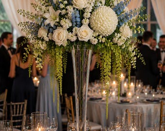 28" Clear Glass Trumpet Vases Set of 6 | Tall Wedding Centerpiece Vases | Pilsner Vase | Wedding Reception Decor