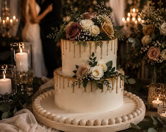 Beaded Cake Board | Wooden Wedding Cake Board | Rustic Cake Display | Wedding Dessert Table | Handmade Cake Plate