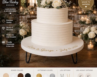 Personalized Wedding Cake Stand with Hairpin Legs, Custom Wood Cake Stand, Rustic Table Display, Bridal Shower, Baby Shower, Birthday