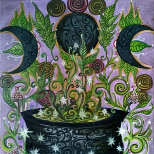 Cauldron of Growth Art Print: Witchy Pagan Folk Art (8x10 Giclee)