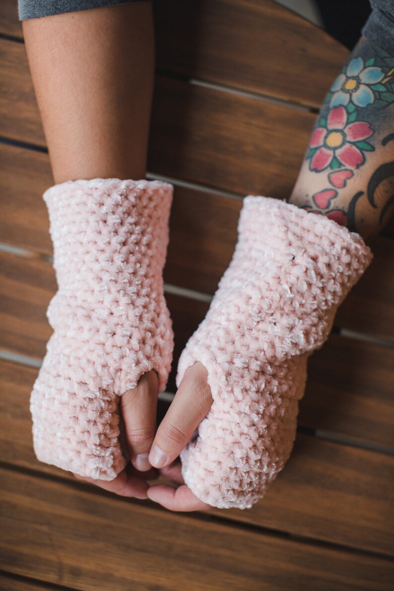 Baby Velvet Fingerless Gloves Light Pink Crochet Gloves Etsy