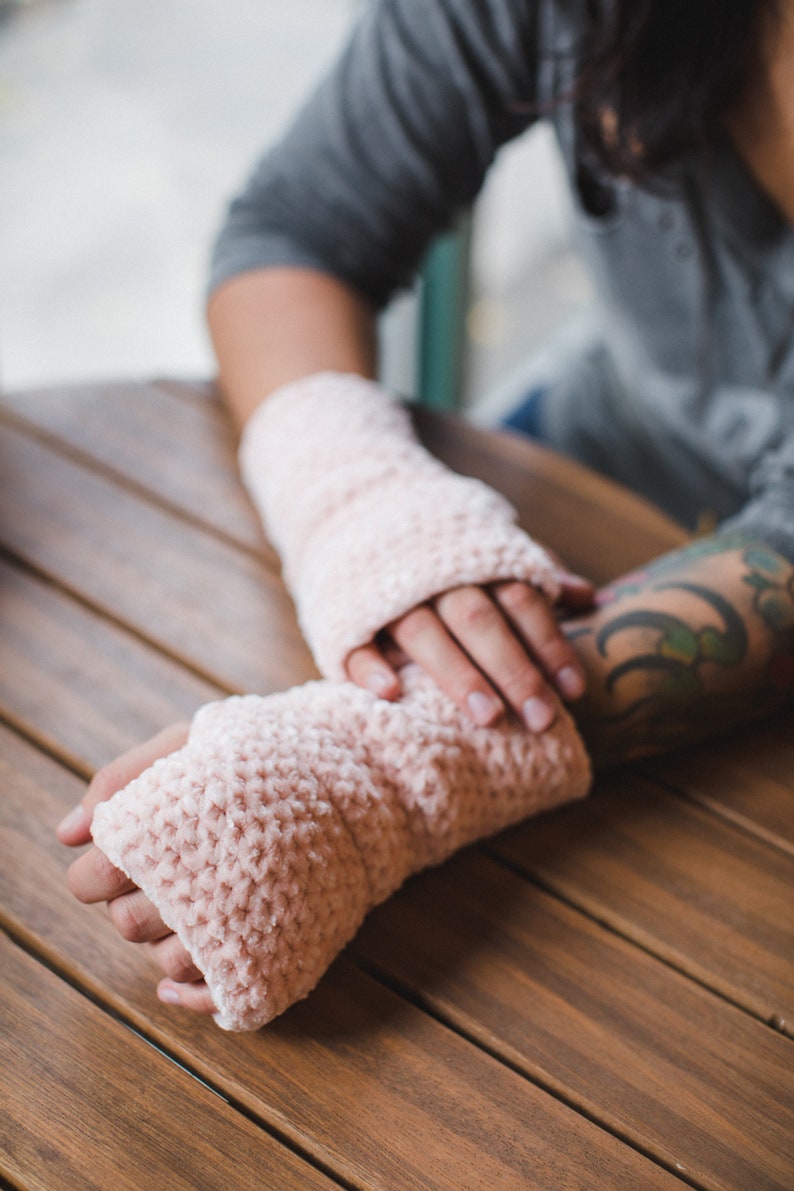 Baby Velvet Fingerless Gloves Light Pink Crochet Gloves Etsy