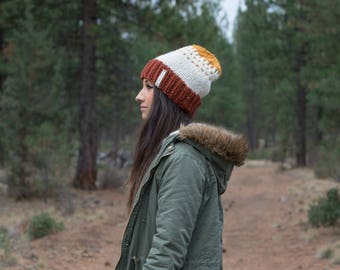 PNW Barrel Beanie - Slouchy Knitted Beanie - Spice - Yellow - Winter - Women - Teens