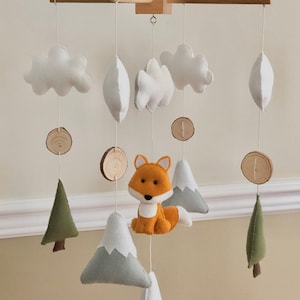 Fox Mountains Arbres Nuages Feutre Bébé Mobile Baby shower Cadeau