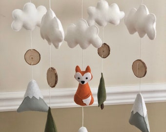 Fox Mountains Arbres Nuages Feutre Bébé Mobile Baby shower Cadeau