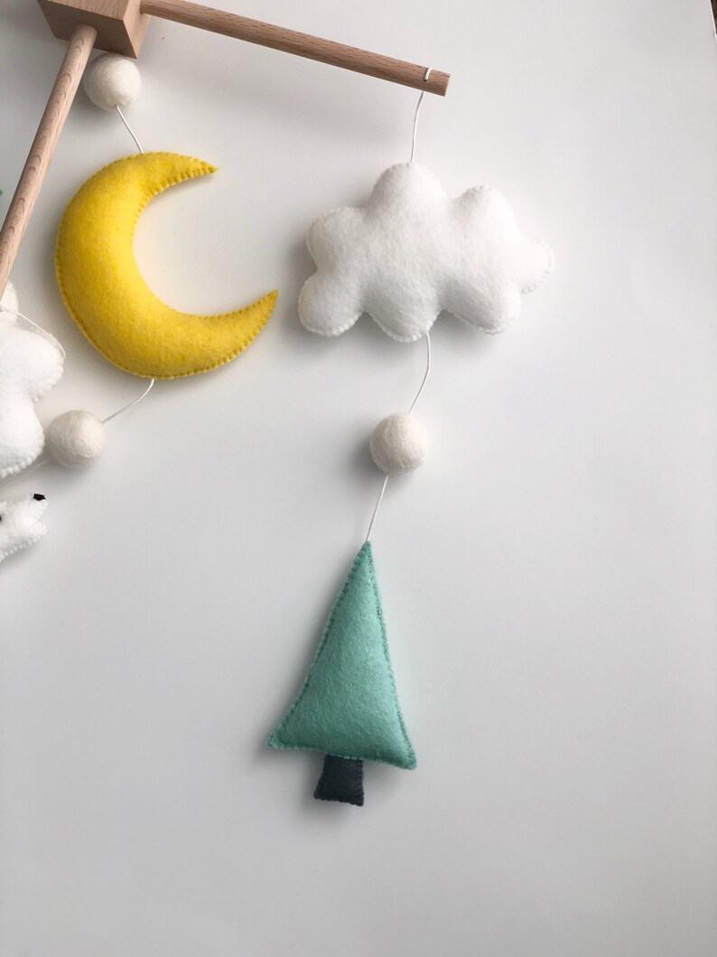 Wolf Mountain Tree Moon Cloud Felt Baby Mobile Baby shower Cadeau image 6