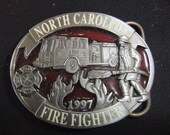 North Carolina Fire Fighter - Fireman Vintage Belt Buckle 1997 - Carolina Custom Buckle Co