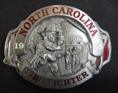 Fireman Belt Buckle North Carolina Vintage Fire Fighter Belt Buckle 1998 - Carolina Custom Buckle Co