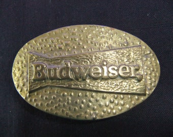 Vintage Belt Buckle Budweiser Solid Brass 1970's Buckle for Budweiser Beer