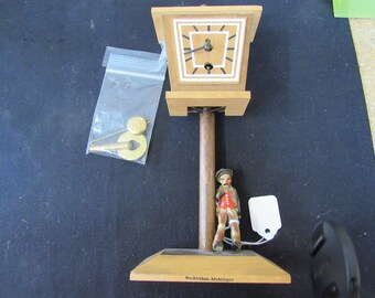 Mini Clock Vintage Carved Figurine German Hand Painted Key Wound Mini Clock - Made in Germany