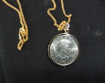 Susan B Anthony Dollar Coin Bezel Handcrafted Pendant Jewelry Findings Pendant Charm Coin Holder - GP Chain   Susan B Anthony Dollar