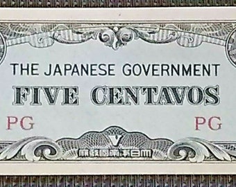 WWII Era 1942 - Japanese Government Occupation 5 Centavos Philippines - Historical Bills