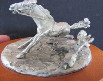 Vintage Spoontiques Pewter Western Rodeo "Bitin the Dust" Horse and Rider