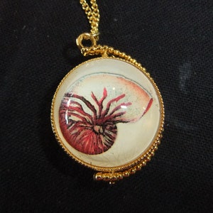 Nautical Turtle / Shell Swivel Bezel Pendant W/ 18k GP Chain Gold Necklace Pendant With 2 Sided Bezel image 4