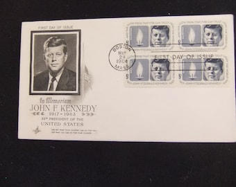 Vintage 1964 John F. Kennedy (2) First Day of Issue &  Political Portrait Picture plus Large Button Picture