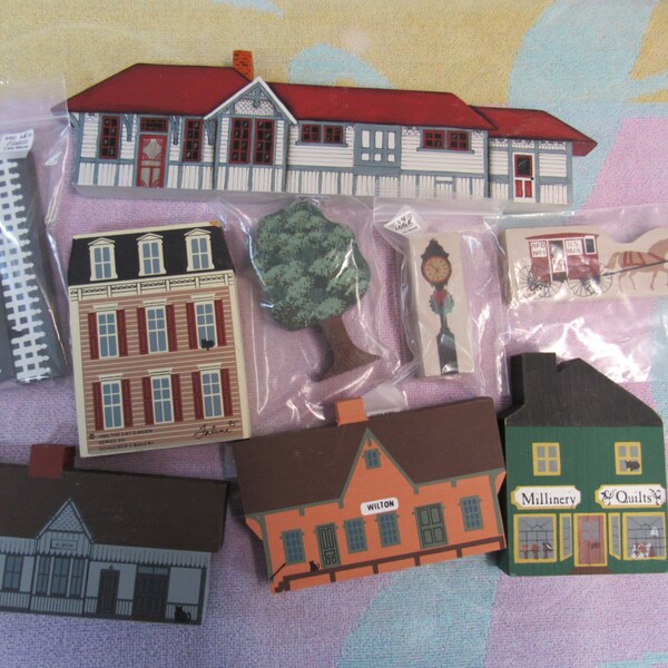 Vintage 1988 Cats Meow Collectibles - Lot of 9 Pieces Most Signed - Handpainted Village Buildings