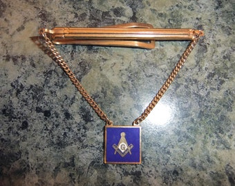 Vintage Masonic Tie Clip - Chain - Mason Tie Clip with  Emblem