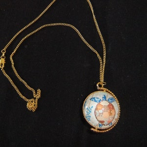 Nautical Turtle / Shell Swivel Bezel Pendant W/ 18k GP Chain Gold Necklace Pendant With 2 Sided Bezel image 1