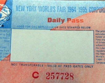 Vintage Worlds Fair Pass 1964 - 1965 New York Worlds Fair Daily Pass Meadowlands