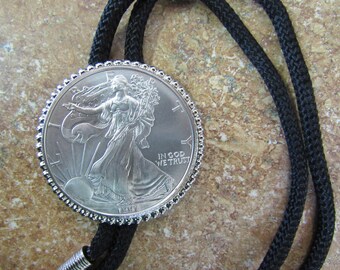 Silver Eagle Bolo Pendant - 1 oz .999 Silver Coin Bezel Pendant Jewelry Findings Pendant Charm Coin Holder