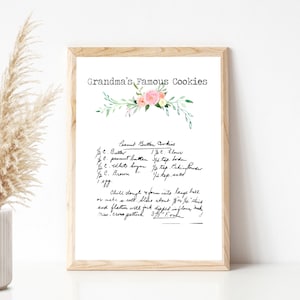 Personalized family recipe card gift handwritten recipe note Print Kitchen wall art Grandma&#39;s Recipe custom Gift for Mothers day present