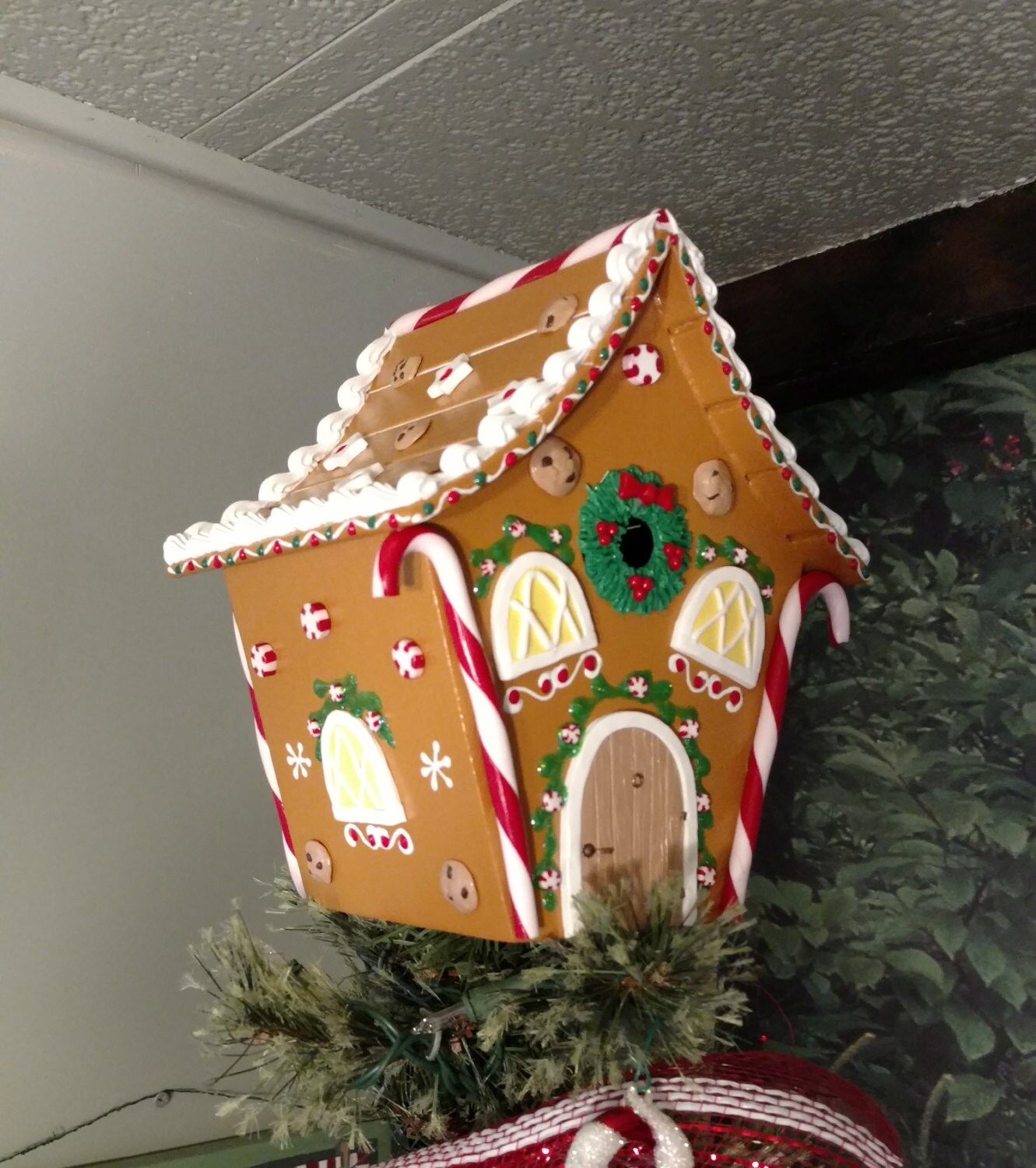 Candy Cane Gingerbread House Tree Topper Etsy