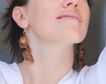 Unique designer jewelry set - Elegant Wooden Spiral Earrings - Wide cuff Statement bangle & Earrings - 5th anniversary gift idea