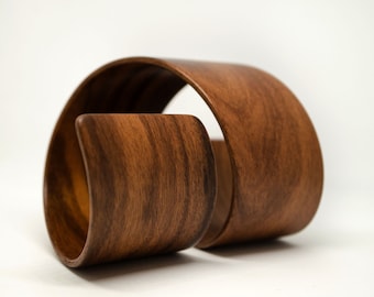 Houten armband, armband van gebogen hout, natuurlijk fineer, Braziliaans palissanderhout, gebogen ontwerp, eigentijds, cadeau-idee voor 5e verjaardag