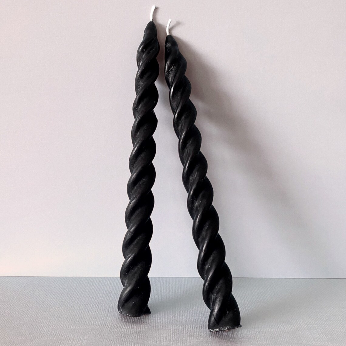 Black Twisted Beeswax Taper Candle Set Spiral Pure Beeswax Etsy