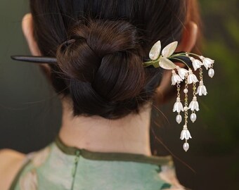 Bastone per capelli vintage con mughetto, nappa minimalista, forcina per capelli, forcina cinese Hanfu, accessori per capelli cinesi, regali per la mamma