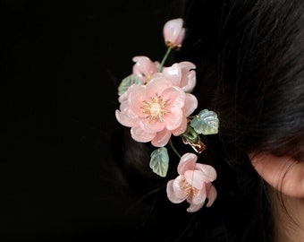 Elegant Pink Flower Hair Clip Floral Side Hair Clip Retro Chinese Hanfu Hair Clip Chinese Daily Life Minimalist Hair Accessories