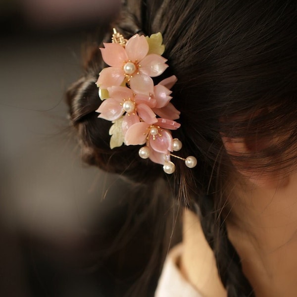 Vintage fleurs de cerisier pince à cheveux Cheongsam pince à cheveux rétro chinois Hanfu pince à cheveux accessoire de cheveux chinois