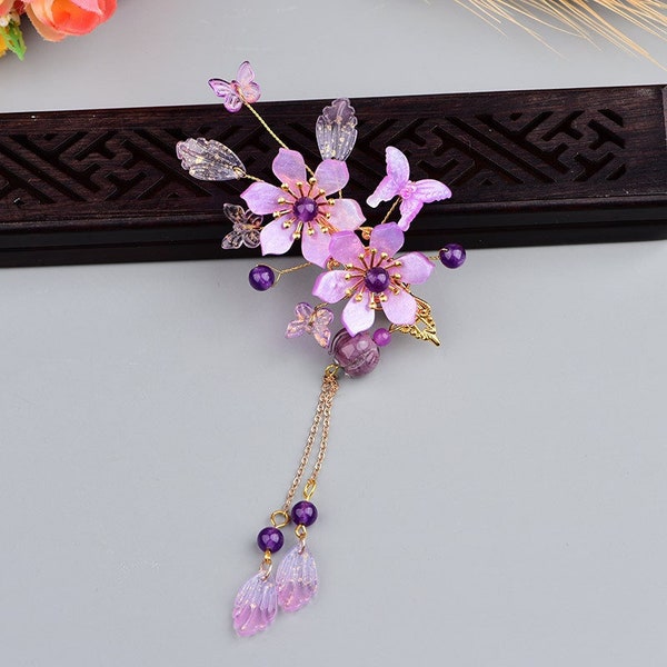 Vintage Purple Flower Butterfly Hair Clip Purple Hair Clip Everyday Life Hair Clip Minimalist Hair Clip Cheongsam Hair Clip Hair Accessory