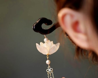 Vintage Lotus Flower Hair Stick Hair Pin Lotus with Pearl Tassels Hair Stick Chinese Hanfu Hair pin, Chinese Hair Accessories