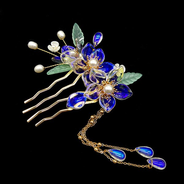 Vintage Transparent Flower Bridal Hair Comb Chinese Hanfu Insert Comb Traditional Classical Hairpin Hair Stick Wedding Hair Accessories