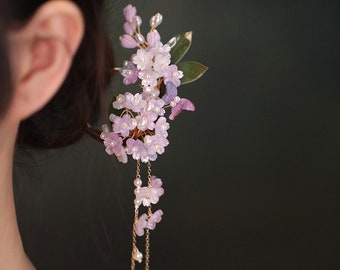 Wisteria Flower Tassel Hairpin Light Purple Flower Hair Stick Hair Fork Floral U Shape Hair Pins Traditional Hairpin Hair Accessories, Gifts