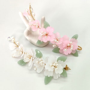 Vintage Glazed White / Pink / Green Flower Hair Clip Chinese Hanfu Hair Clips, Floral Elegant Minimalist Wedding Hair Accessories