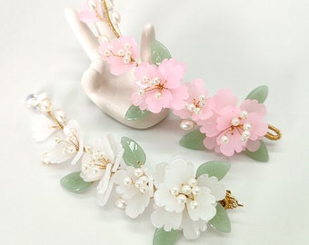 Vintage Glazed White / Pink / Green Flower Hair Clip Chinese Hanfu Hair Clips, Floral Elegant Minimalist Wedding Hair Accessories