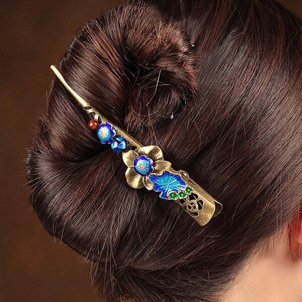 Vintage Blue Flower Hair Clip Floral Daily Life Alligator Clip Hair Pins Elegant Barrette Claw Clip, Minimalist Hair Accessories, Gifts