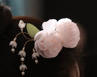 Vintage Pink Rose Hair Clip Chinese Cheongsam Hair Clip Luxury Hairpins Wedding Side Hair Accessories Pink Flowers Tassel Hair Clip
