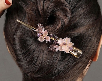 Vintage Cherry Blossoms Hair Clip Floral Daily Life Hair Pins Retro Sakura Claw Clip, Elegant Minimalist Hair Accessories Metal Beak Clip