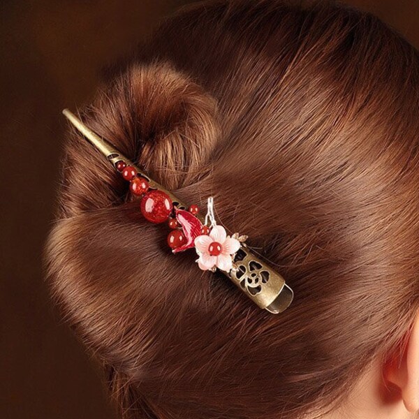 Vintage Pink Flower Hair Clip Floral Daily Life Alligator Clip Hair Pins Elegant Barrette Claw Clip, Minimalist Hair Accessories, Gifts