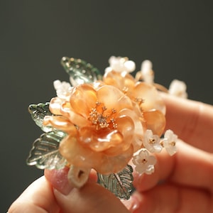 Vintage Peony Flower Hair Clip Floral Hair Clip Retro Chinese Hanfu Hair Clip Chinese Hair Accessory image 6